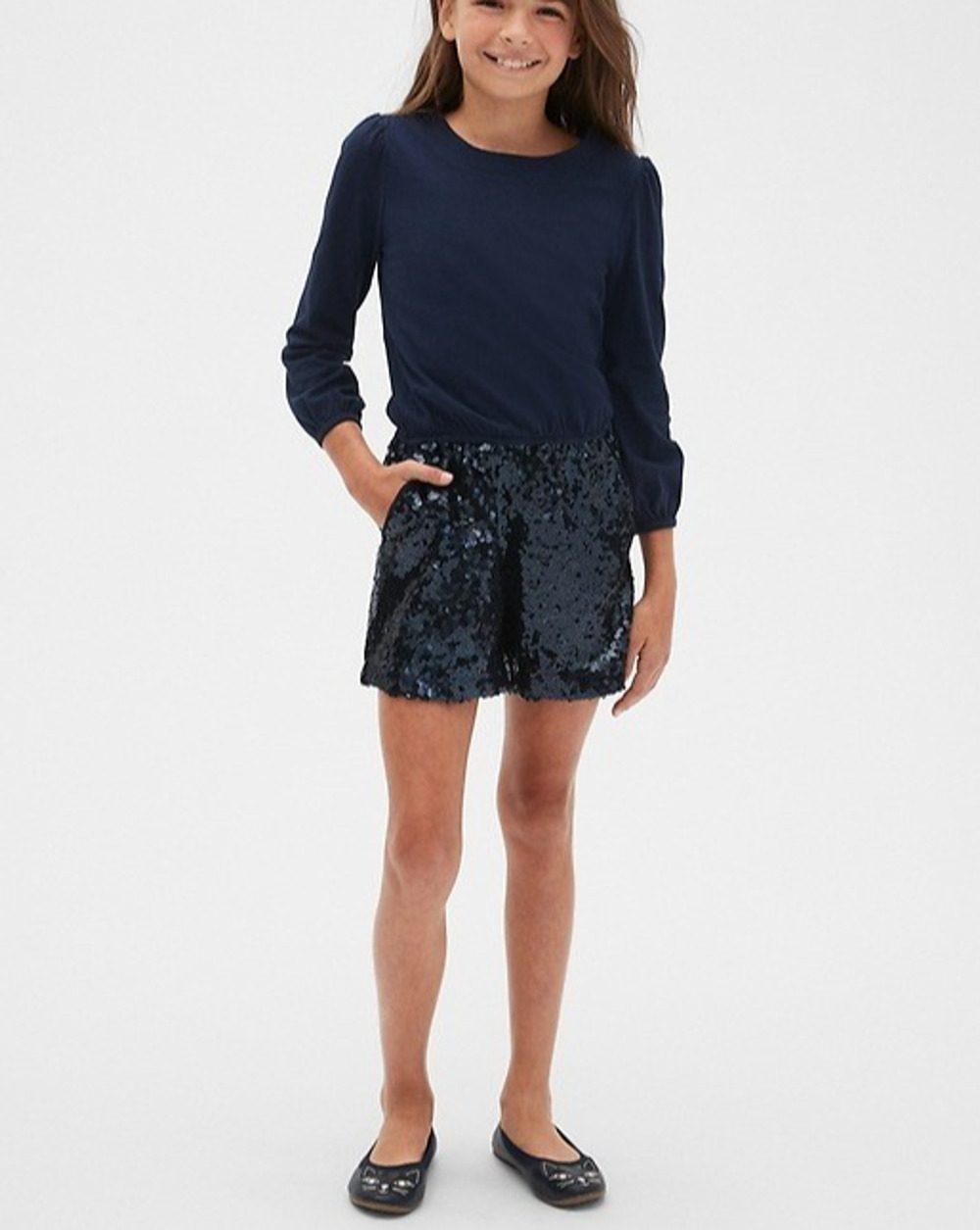 GAP Kids Navy Blue Sequin Shorts Romper Girls Size Small A011037